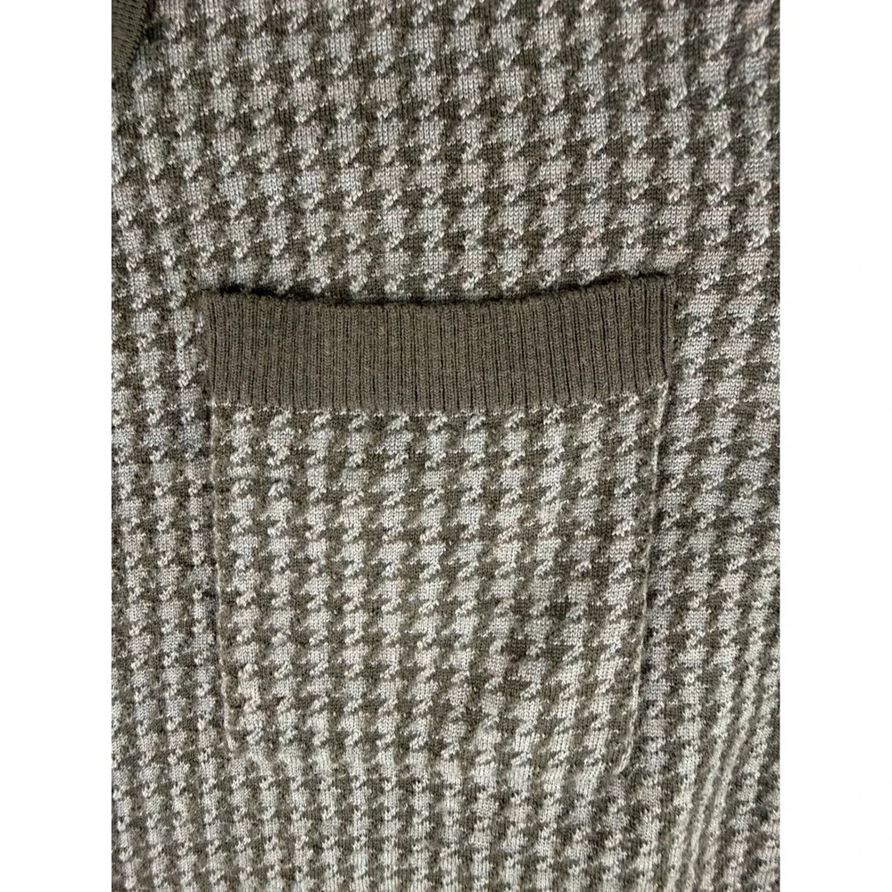 Lands' End Cardigan Mens L Brown Houndstooth Merino Wool Button Polo Sweater